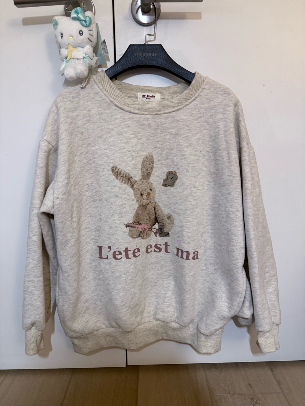 Bay Studio Cream Graphic Bunny Crewneck Sweatshirt
